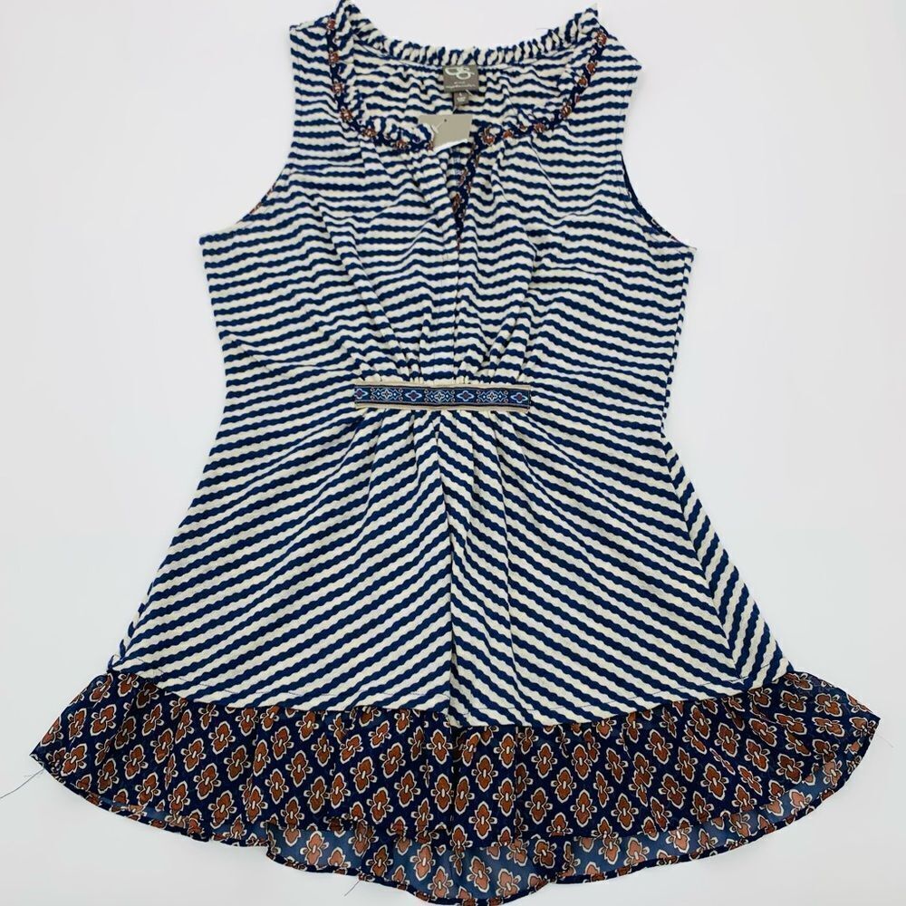 Anthropologie One September Sleeveless Blouse Size large Boho Ruffle Striped